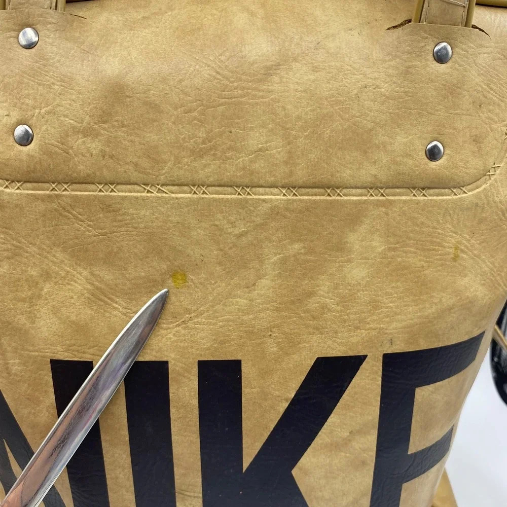 Vintage Nike Large Duffel Bag Tan Faux Leather Retro Sport Travel PDX Collect Y2